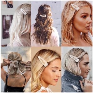 Pearl hair clip and gold geometric hair pin